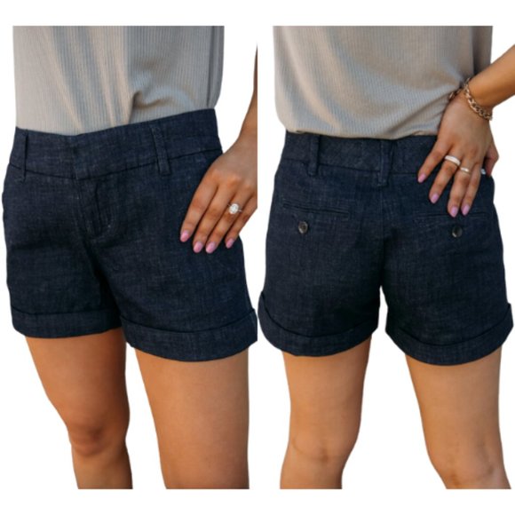 Gloria Vanderbilt Jean Shorts Cuff Stretch Double Button Dark Wash SIZE 10/30 - Picture 1 of 16